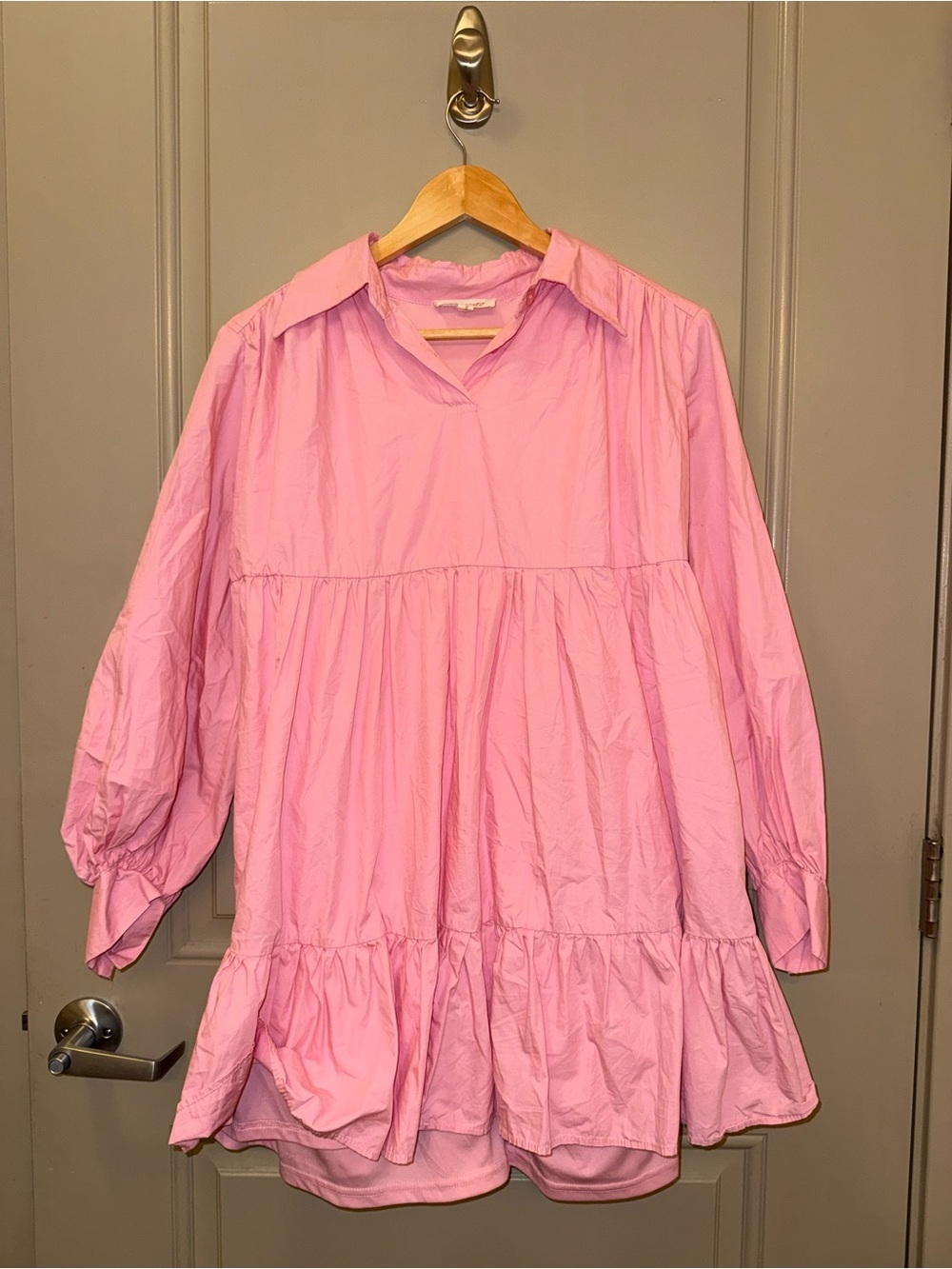 Light Pink Tiered Long-Sleeve Tunic Dress